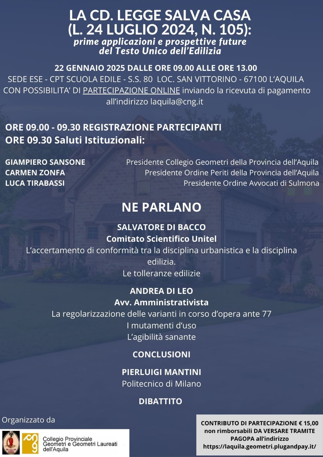 LEGGE SALVA CASA - IL 22 GENNAIO CONVEGNO A L'AQUILA