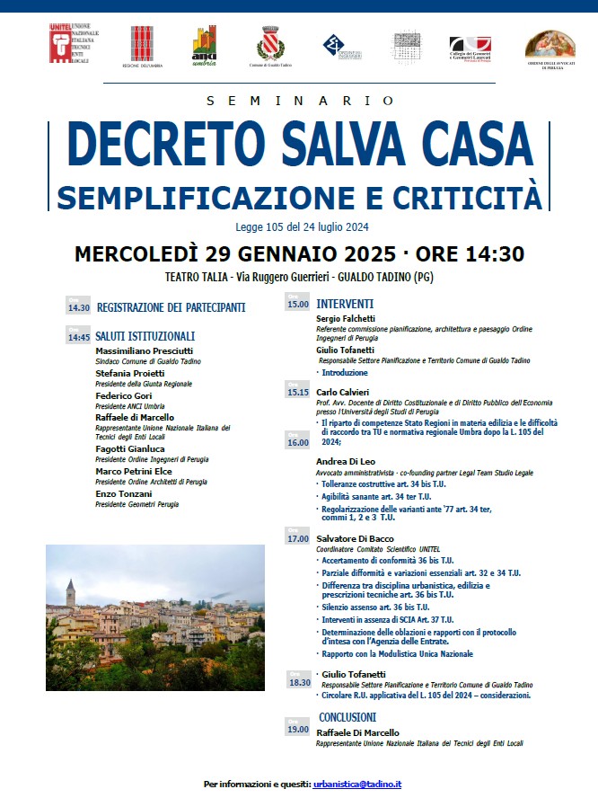 DECRETO SALVA CASA - SEMPLIFICAZIONE E CRITICITA' - IL 29 GENNAIO SEMINARIO A GUALDO TADINO