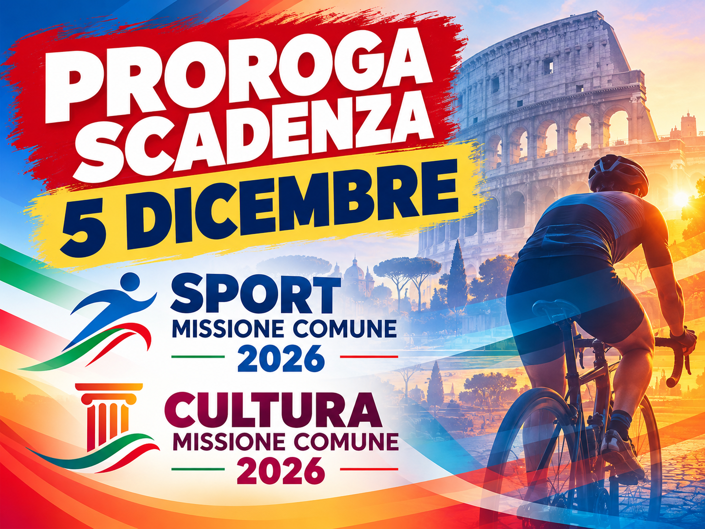 Prorogata al 5 dicembre la scadenza di Sport Missione Comune e Cultura Missione Comune