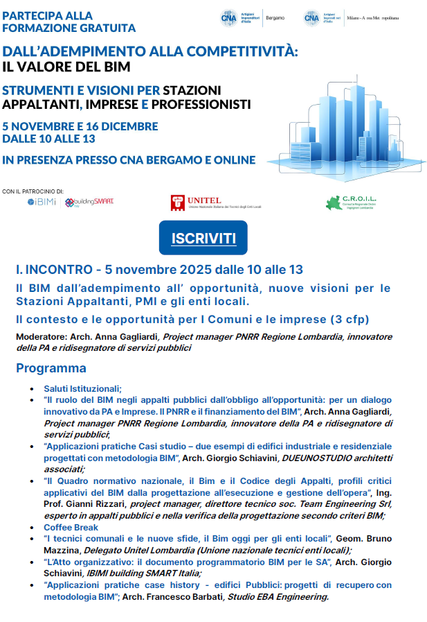 Il BIM dall’adempimento all’ opportunità, nuove visioni per le Stazioni Appaltanti, PMI e gli enti locali. Il contesto e le opportunità per I Comuni e le imprese
