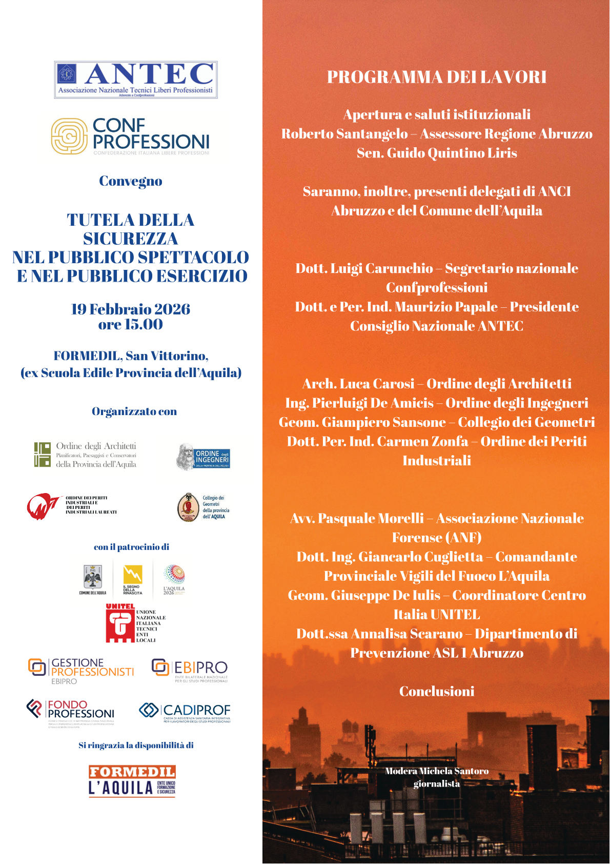 Tutela della sicurezza nel pubblico spettacolo e nel pubblico esercizio. Convegno a L'Aquila il 19 febbraio