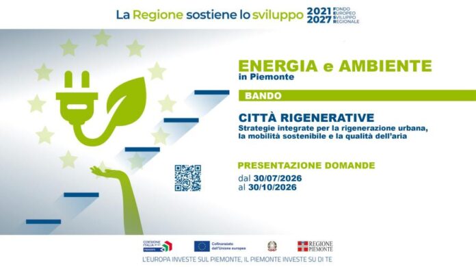 Dalle Regioni: Piemonte, 30 mln di euro per la rigenerazione urbana, la mobilità sostenibile e la qualità dell’aria. Scadenza 30 ottobre.